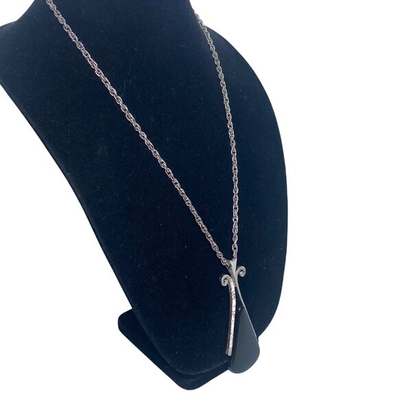 Vintage Avon Black Silver Tone Pendant Necklace Mod Mid Century Modern Statement - Picture 7 of 8